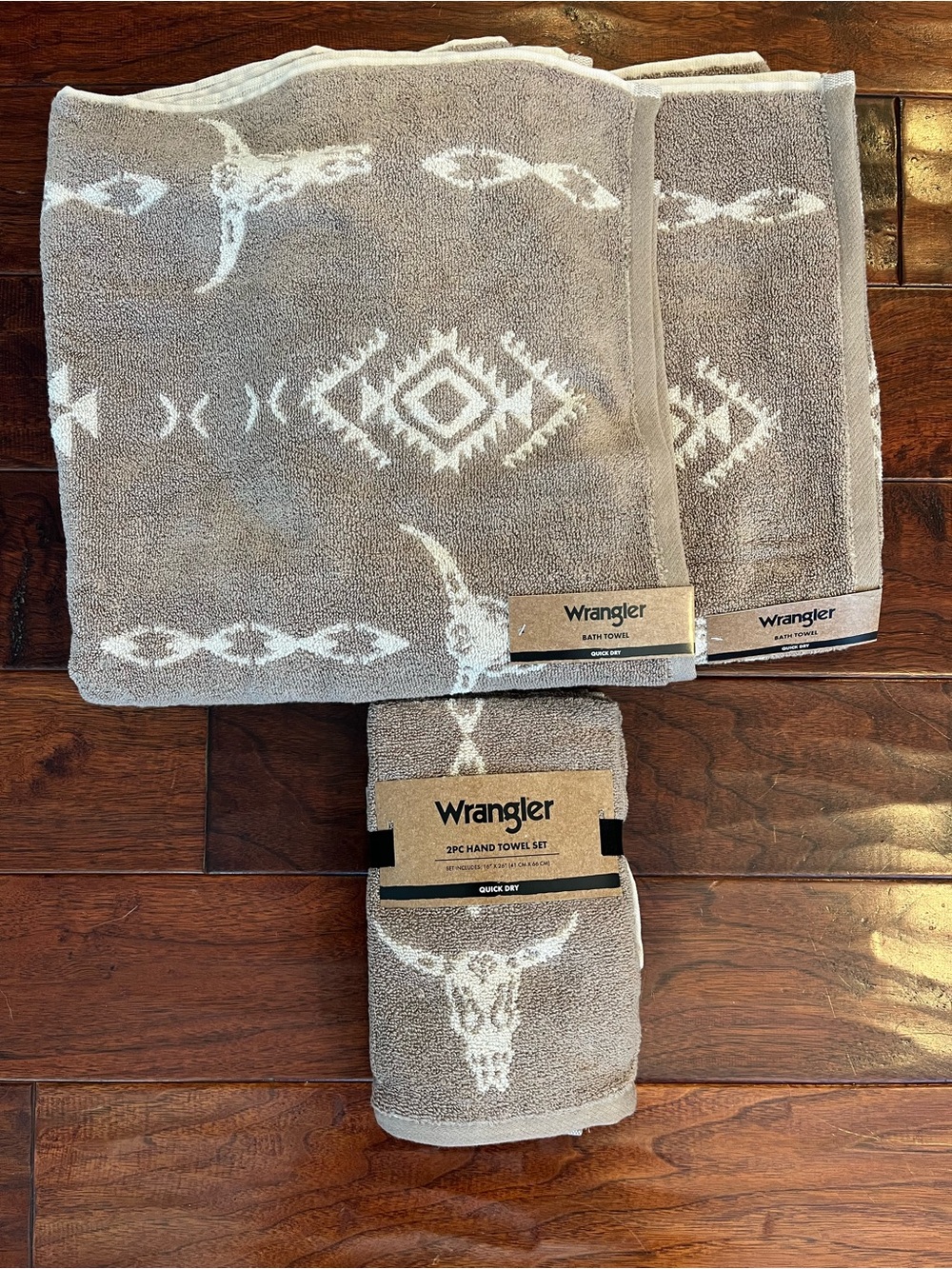 Wrangler Quick Dry Taupe & White Southwestern Longhorn Bath and Hand Towel Set